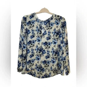 Lush Blue and white Floral Flowy Blouse Size Small